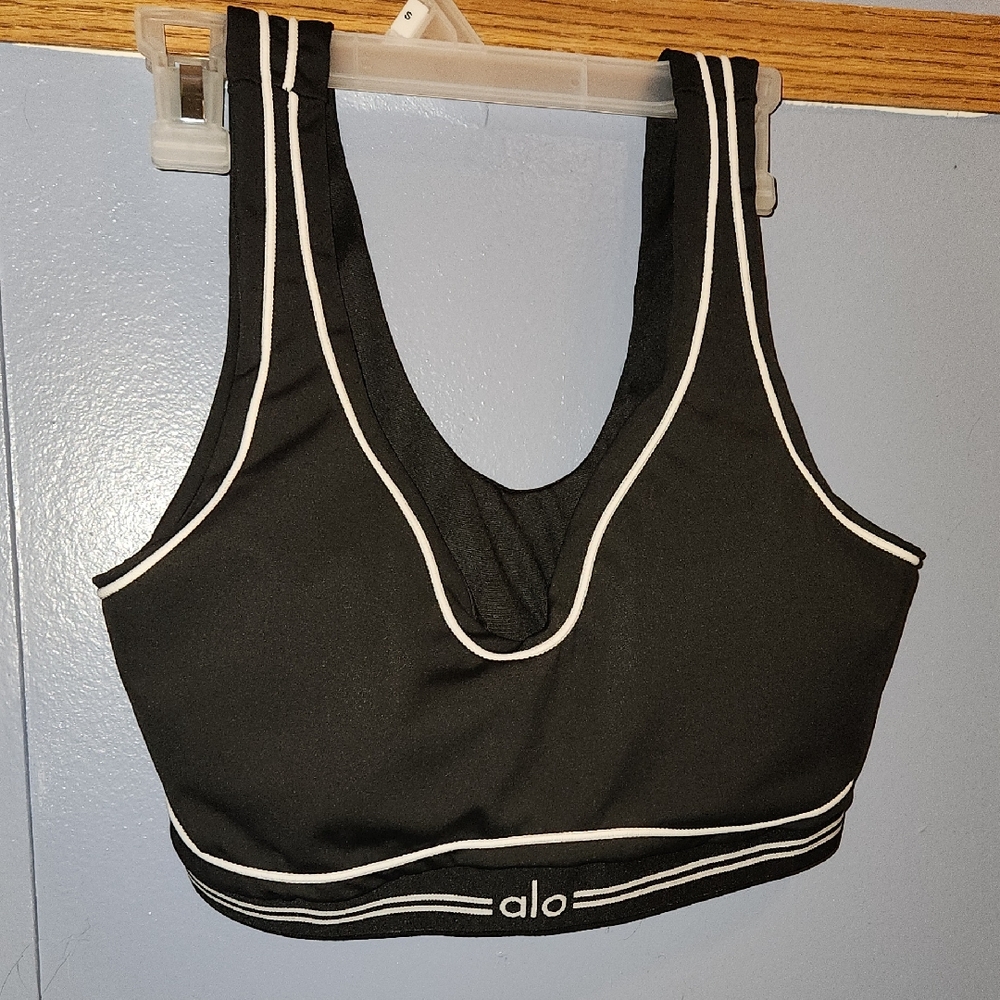 ALO Yoga Black Sports Bra with White Trim